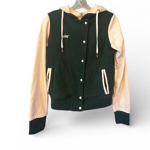 Element Sherpa Lined Varsity Hoodie Jacket Green Cream Size M